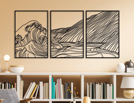 3 Pieces Mountain Wave Metal Wall Decor - BrossHome Metal Wall Art
