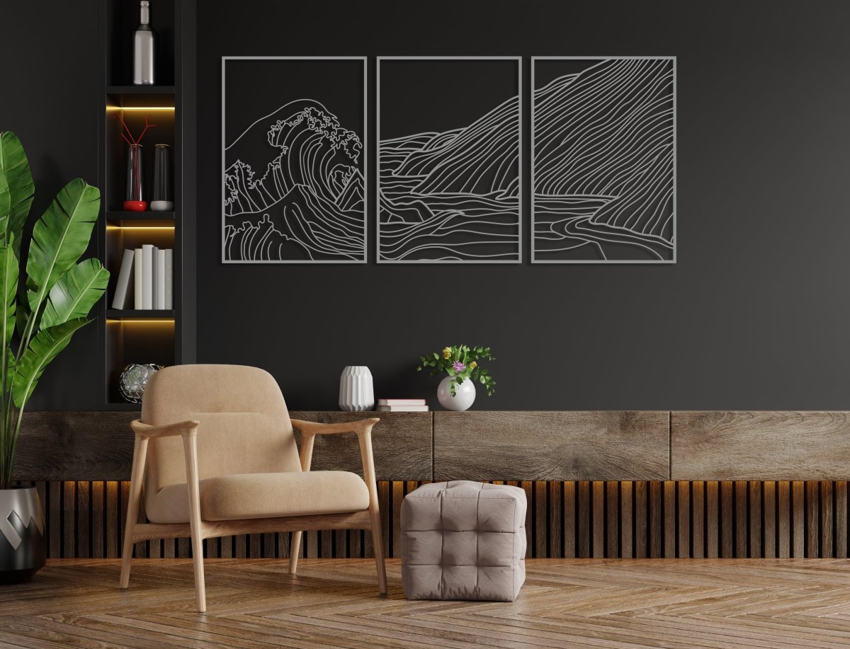 3 Pieces Mountain Wave Metal Wall Decor - BrossHome Metal Wall Art