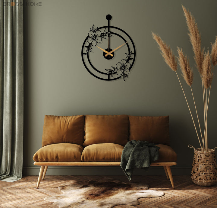 Oversized Minimalist Wall Clock With Flower