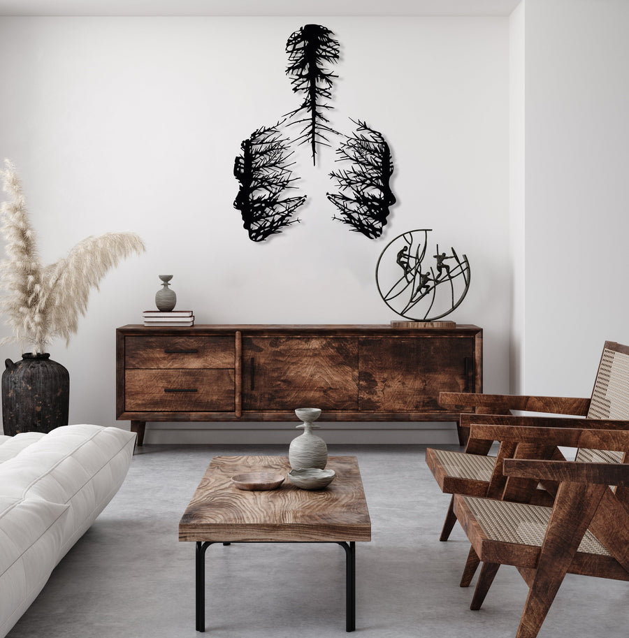 Abstract Metal Wall Decor, Faces And Trees - 1