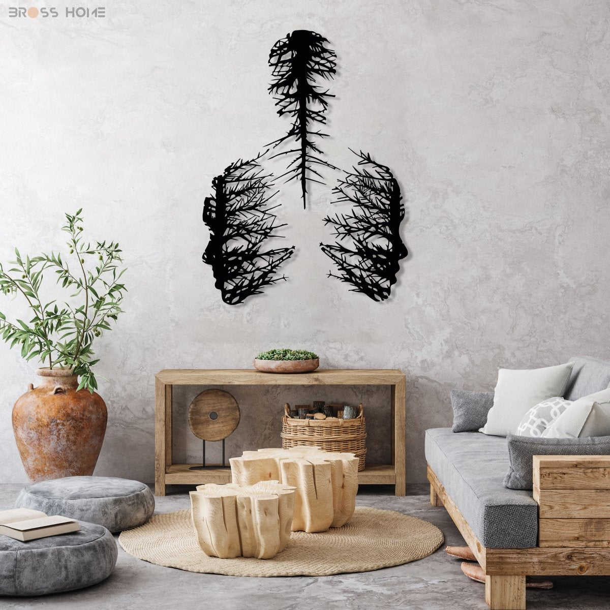 Abstract Metal Wall Decor, Faces And Trees - BrossHome Metal Wall Art