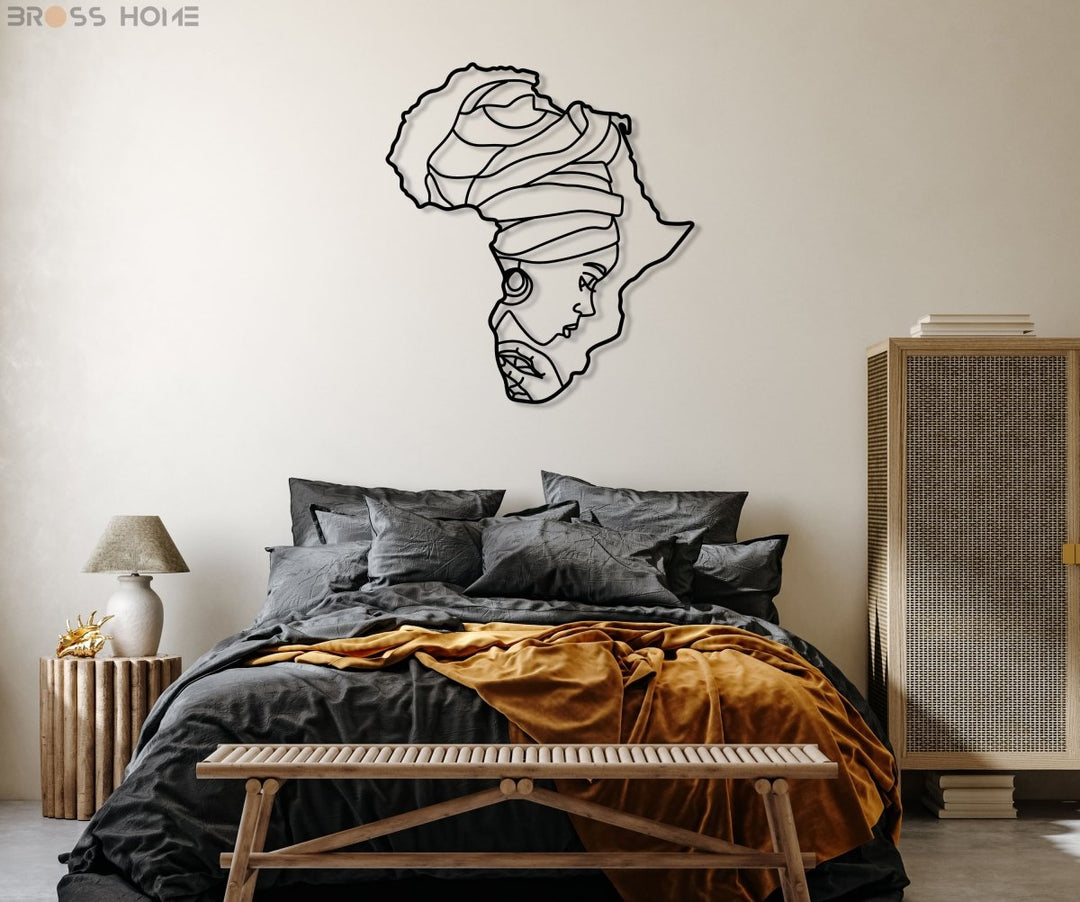 African Woman Silhouette In Africa Map Wall Art - BrossHome Metal Wall Art