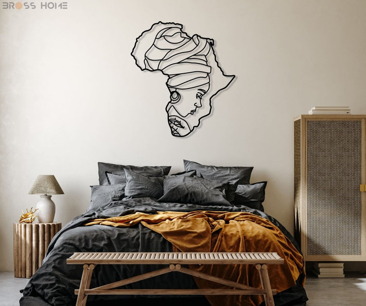 African Woman Silhouette In Africa Map Wall Art - BrossHome Metal Wall Art
