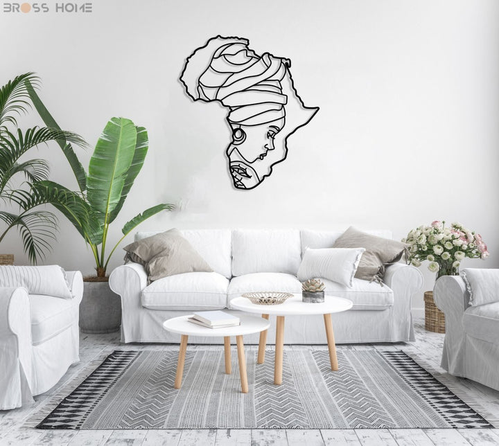 African Woman Silhouette In Africa Map Wall Art - BrossHome Metal Wall Art