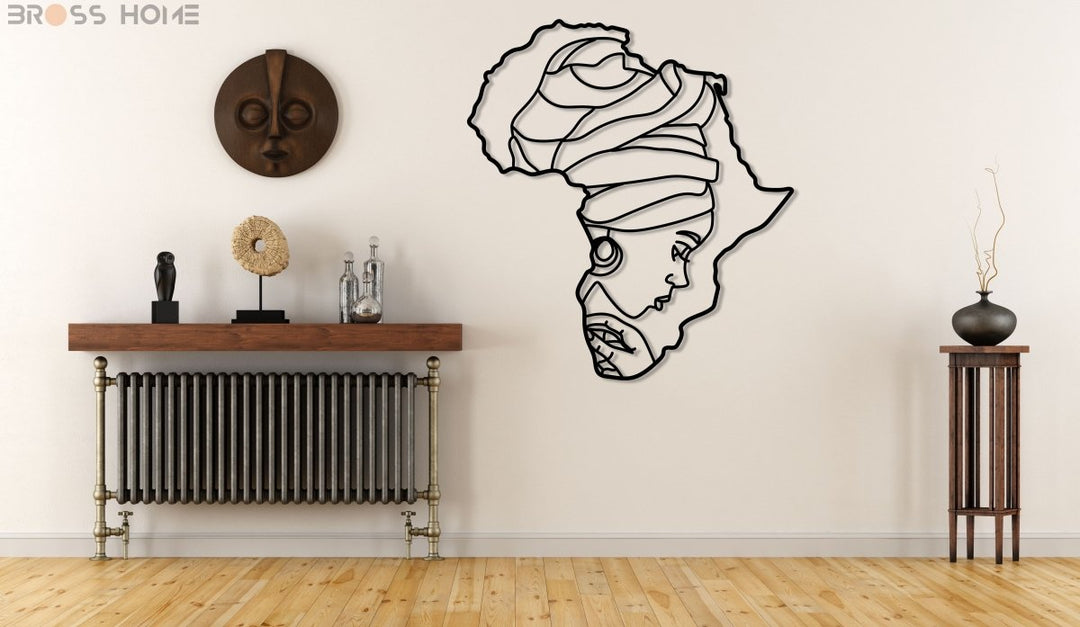 African Woman Silhouette In Africa Map Wall Art - BrossHome Metal Wall Art