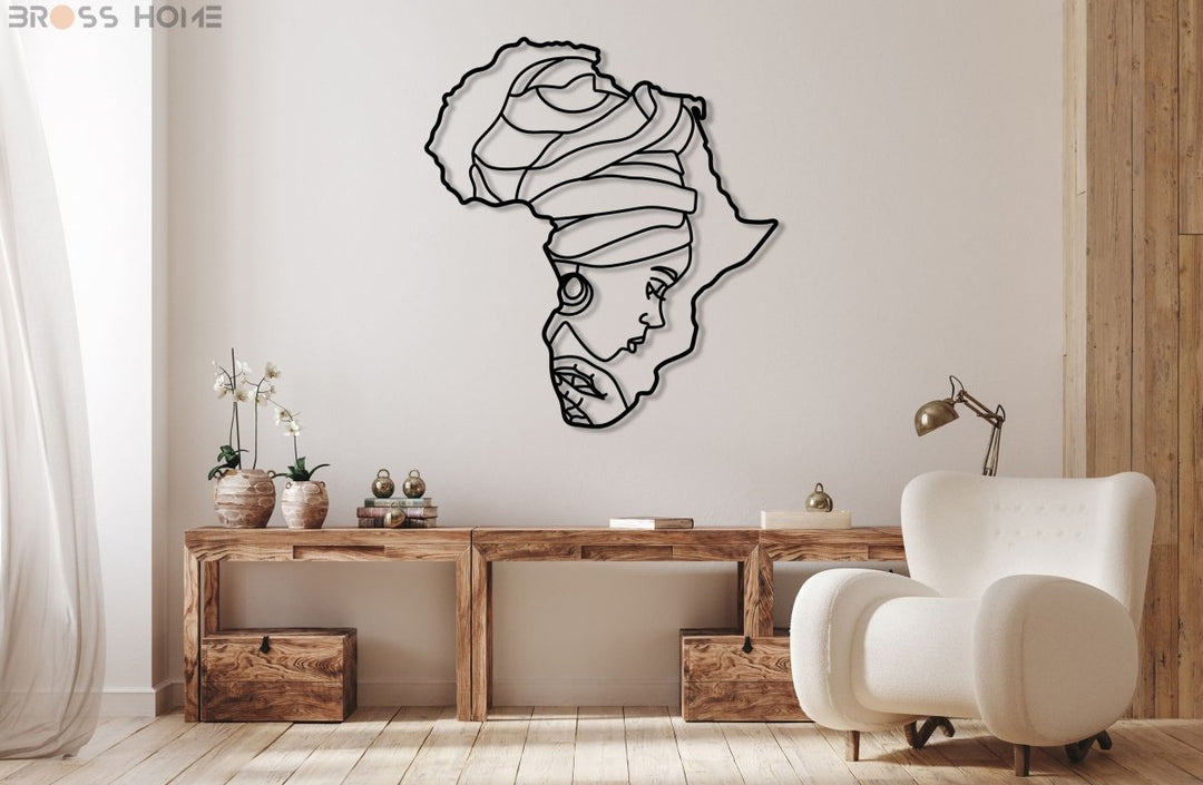 African Woman Silhouette In Africa Map Wall Art - BrossHome Metal Wall Art