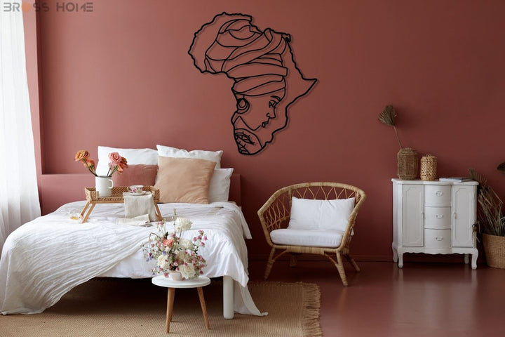 African Woman Silhouette In Africa Map Wall Art - BrossHome Metal Wall Art