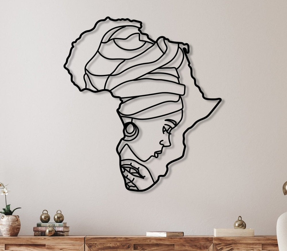 African Woman Silhouette In Africa Map Wall Art - BrossHome Metal Wall Art