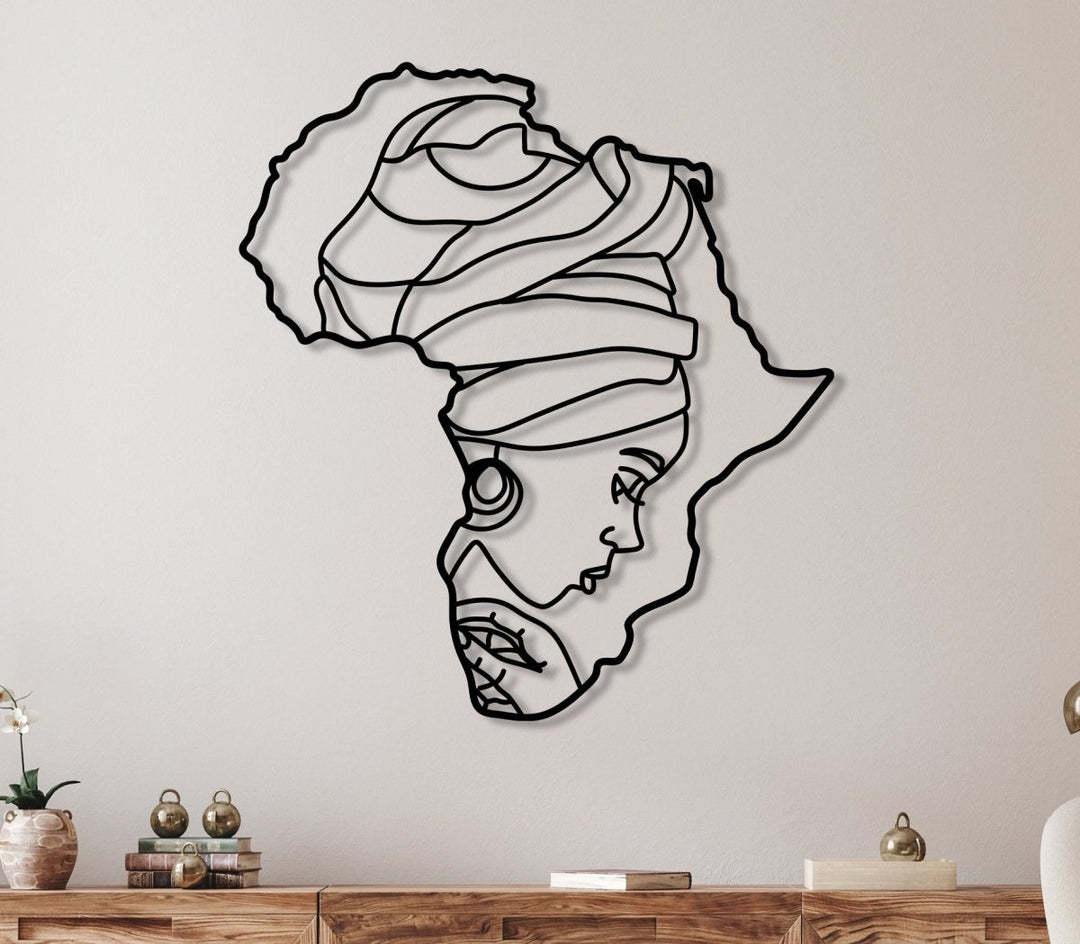 African Woman Silhouette In Africa Map Wall Art - BrossHome Metal Wall Art