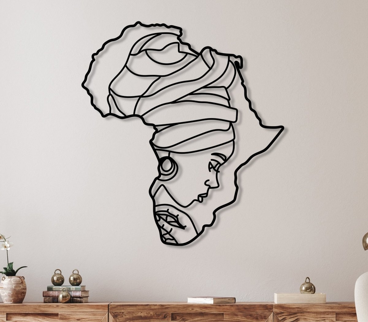 African Woman Silhouette In Africa Map Wall Art - BrossHome Metal Wall Art