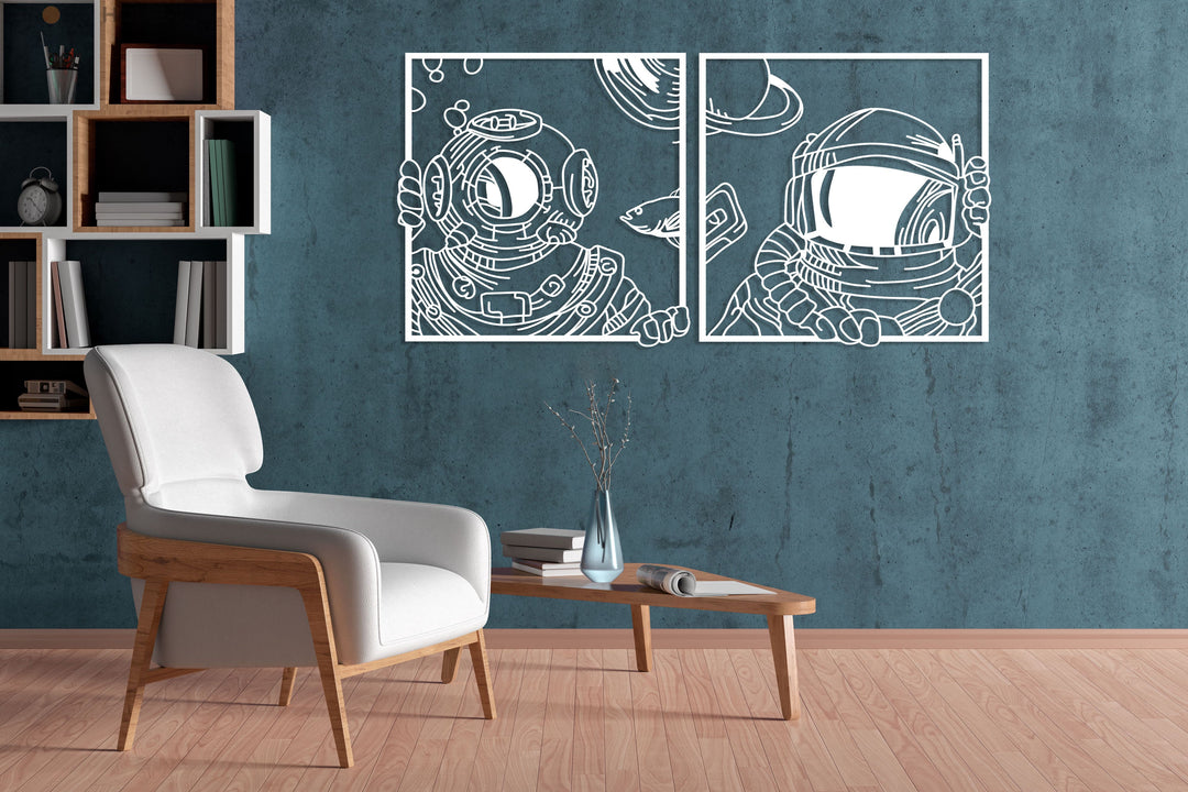 Astronaut And Deep See Diver Metal Wall Art (Set Of 2) - BrossHome