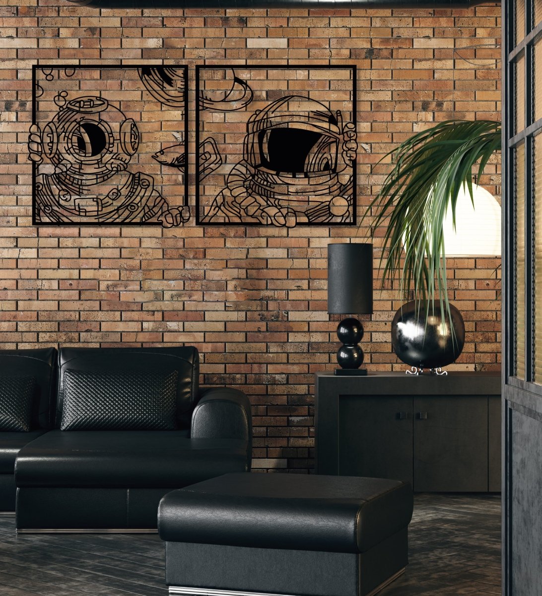 Astronaut And Deep See Diver Metal Wall Art (Set Of 2) - BrossHome Metal Wall Art