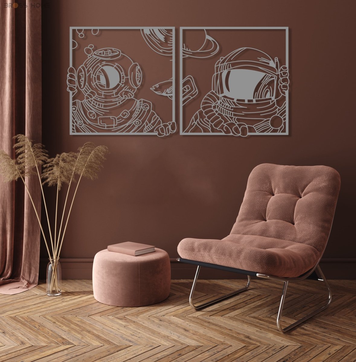 Astronaut And Deep See Diver Metal Wall Art (Set Of 2) - BrossHome Metal Wall Art