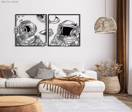 Astronaut And Deep See Diver Metal Wall Art (Set Of 2) - BrossHome Metal Wall Art