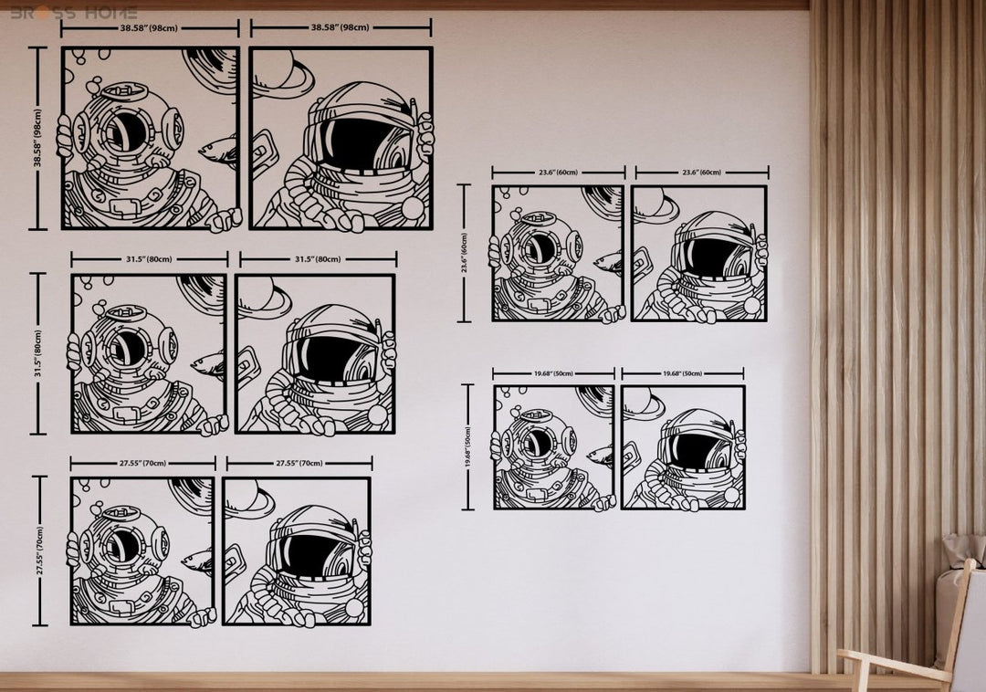 Astronaut And Deep See Diver Metal Wall Art (Set Of 2) - BrossHome Metal Wall Art
