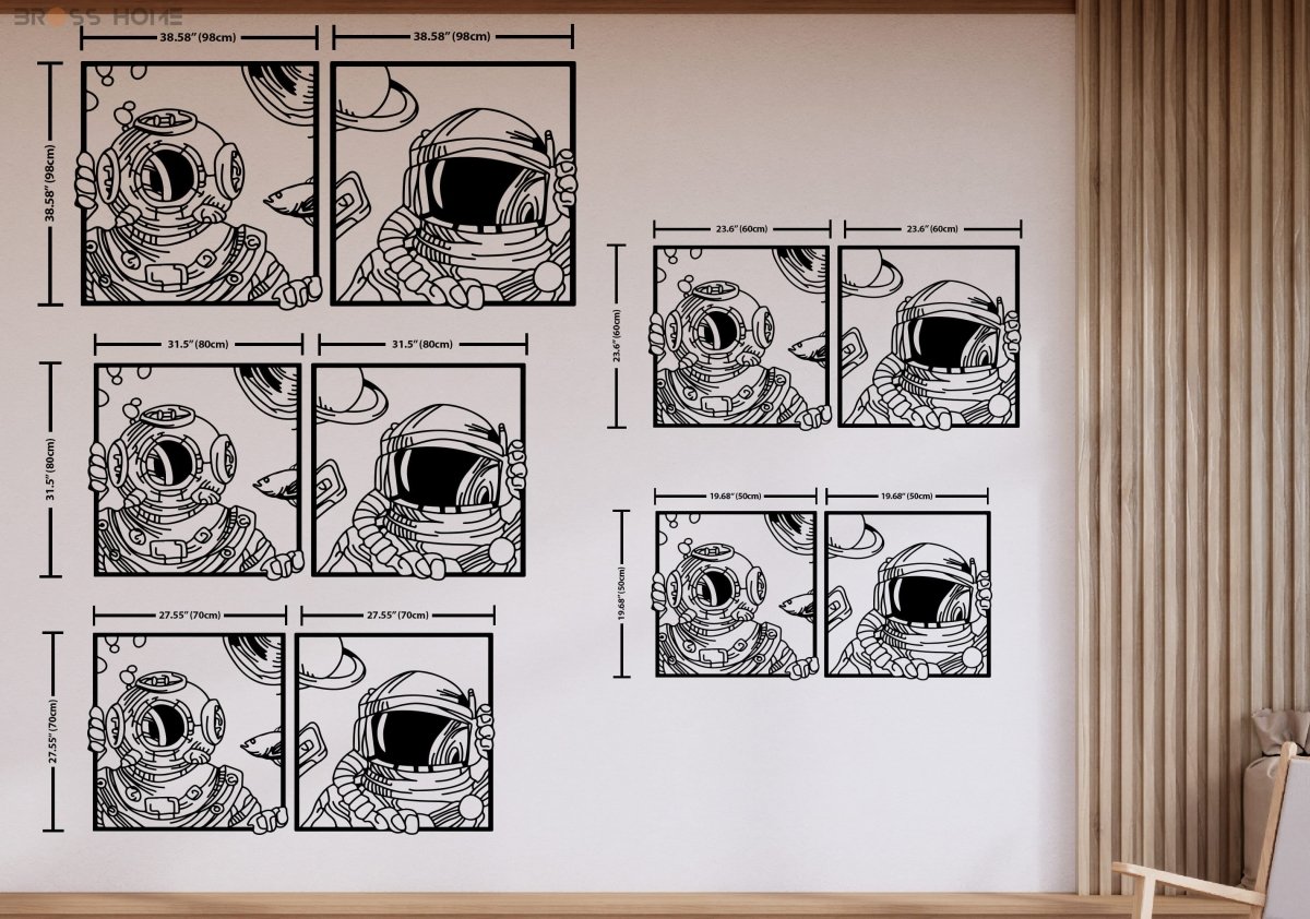 Astronaut And Deep See Diver Metal Wall Art (Set Of 2) - BrossHome Metal Wall Art