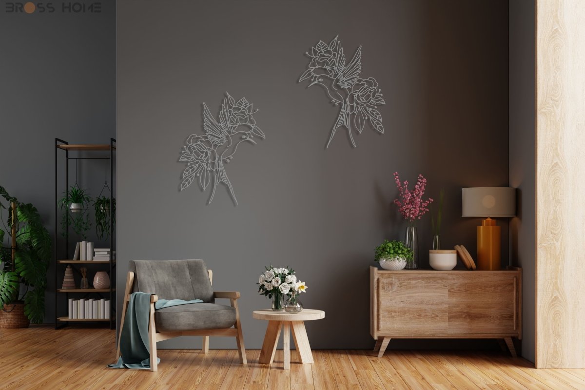 Birds And Flowers Wall Art - BrossHome Metal Wall Art