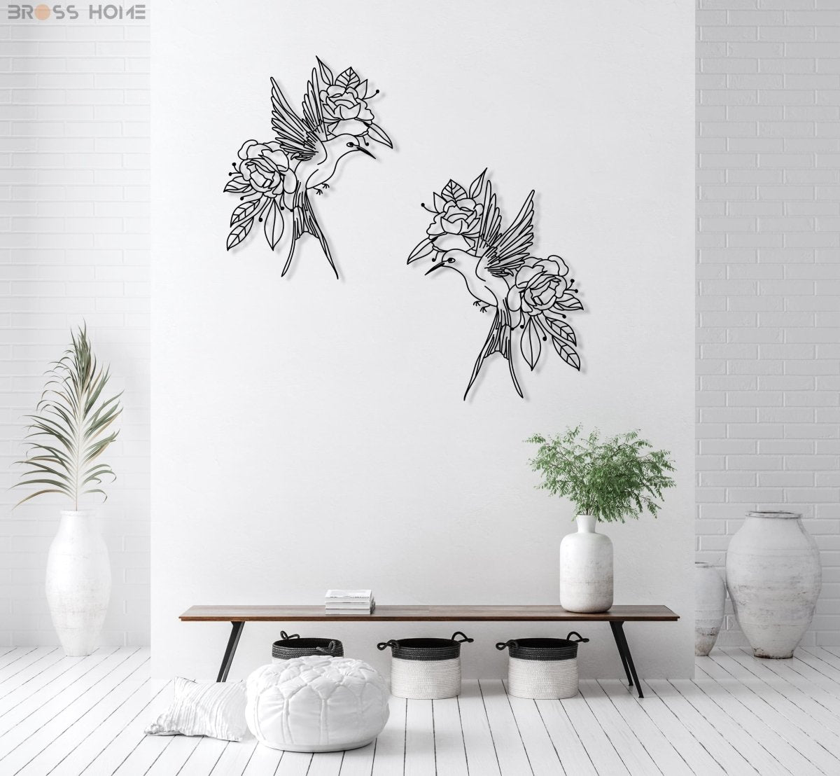 Birds And Flowers Wall Art - BrossHome Metal Wall Art