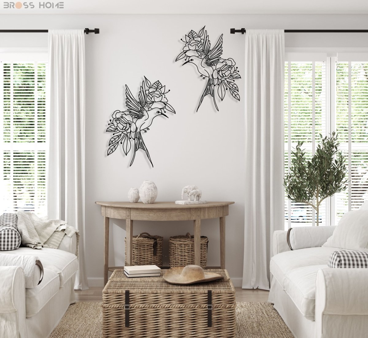 Birds And Flowers Wall Art - BrossHome Metal Wall Art
