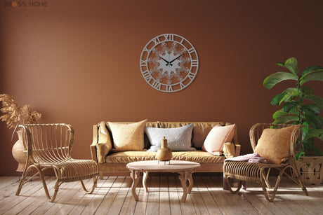 Black Clock Roman Numerals And Mandala Design - BrossHome Metal Wall Art