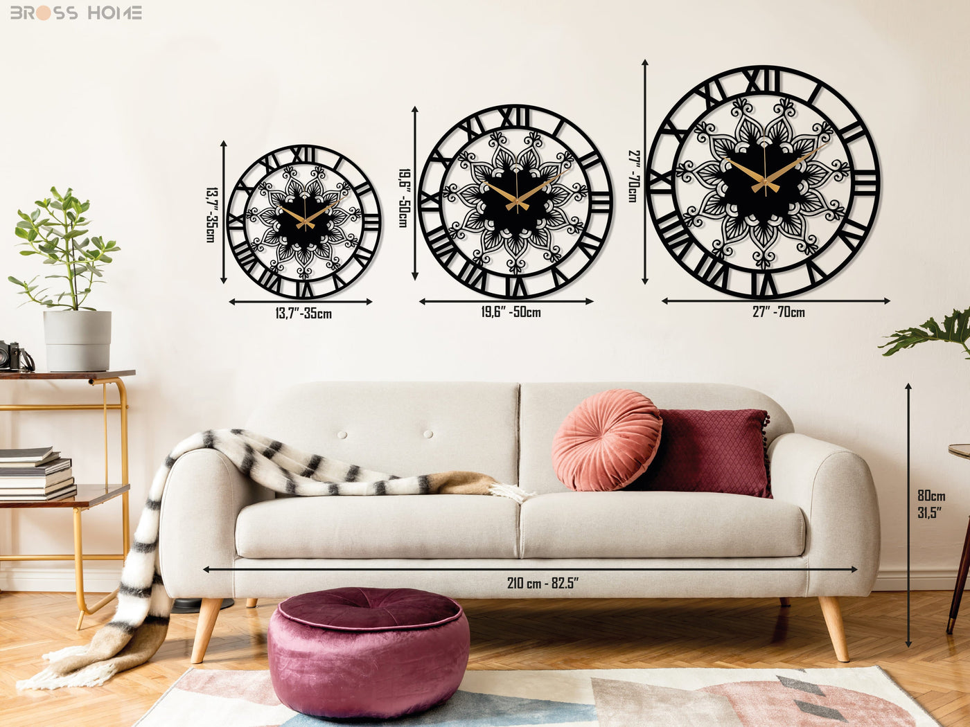 Black Clock Roman Numerals And Mandala Design - BrossHome