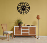 Black Clock Roman Numerals And Mandala Design - BrossHome Metal Wall Art