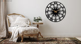 Black Clock Roman Numerals And Mandala Design - BrossHome Metal Wall Art
