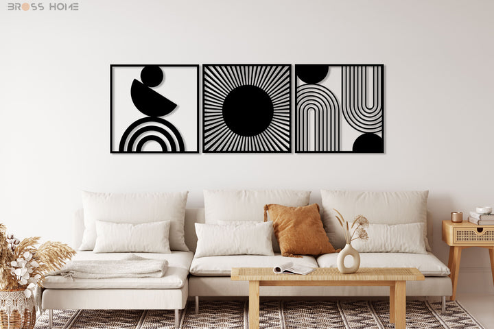 Black Metal Abstract Wall Décor (Set Of 3) - BrossHome