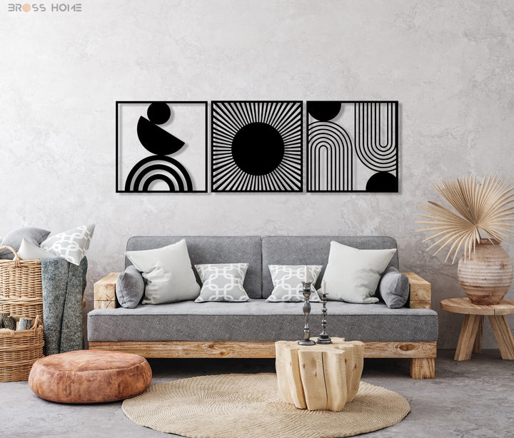 Black Metal Abstract Wall Décor (Set Of 3) - BrossHome