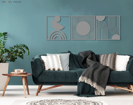 Black Metal Abstract Wall Decor (Set Of 3) - BrossHome Metal Wall Art