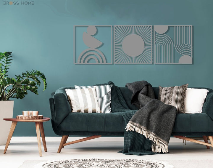 Black Metal Abstract Wall Decor (Set Of 3) - BrossHome Metal Wall Art