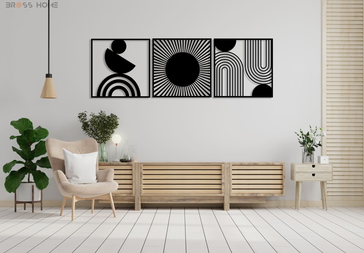 Black Metal Abstract Wall Decor (Set Of 3) - BrossHome Metal Wall Art