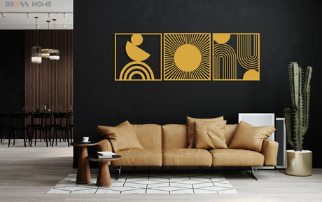 Black Metal Abstract Wall Decor (Set Of 3) - BrossHome Metal Wall Art