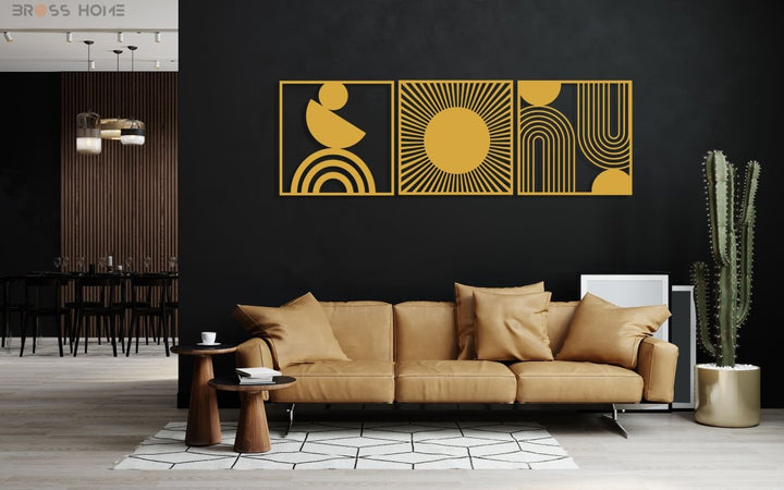 Black Metal Abstract Wall Decor (Set Of 3) - BrossHome Metal Wall Art