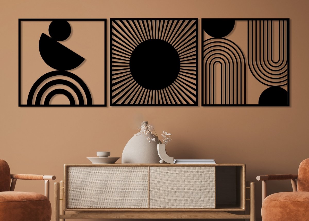 Black Metal Abstract Wall Decor (Set Of 3) - BrossHome Metal Wall Art