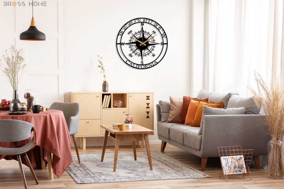 Customized Metal Compass Wall Clock - BrossHome Metal Wall Art