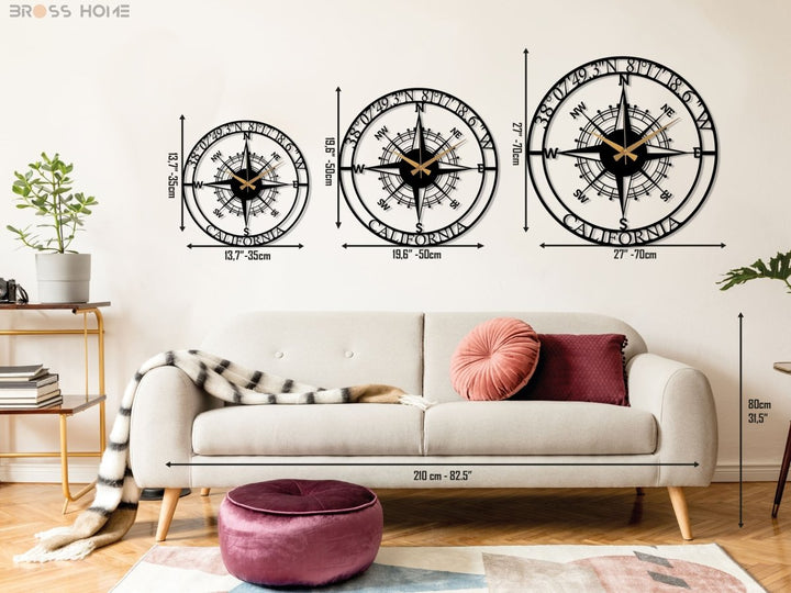 Customized Metal Compass Wall Clock - BrossHome Metal Wall Art