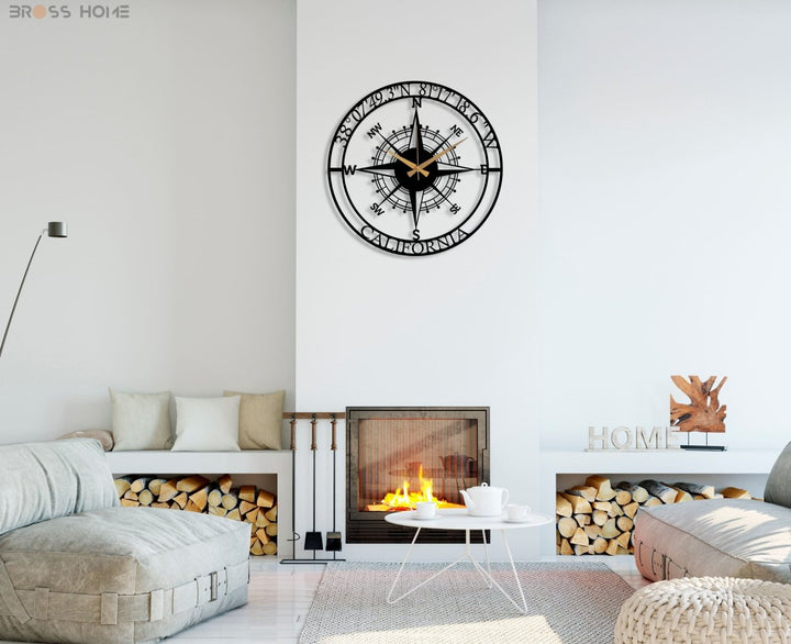 Customized Metal Compass Wall Clock - BrossHome Metal Wall Art