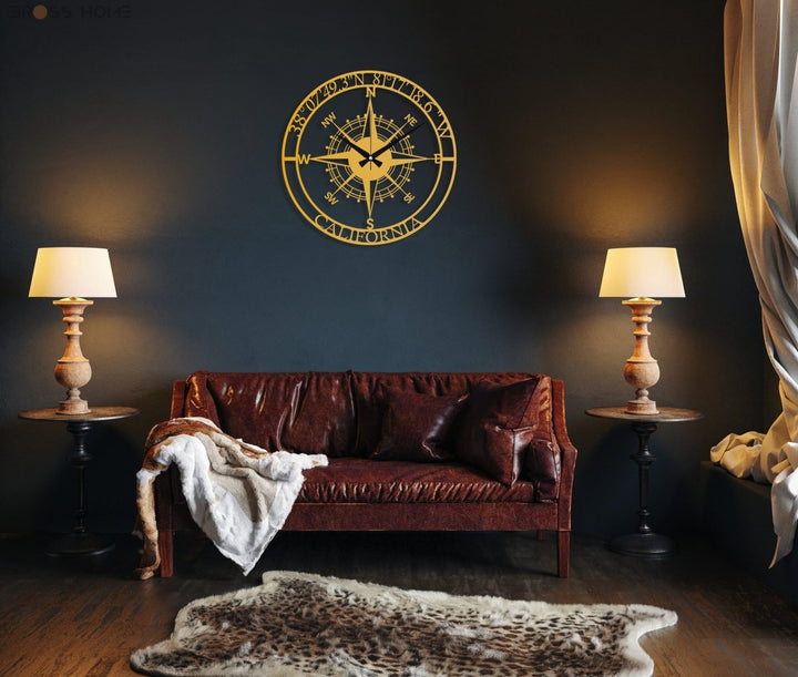 Customized Metal Compass Wall Clock - BrossHome Metal Wall Art