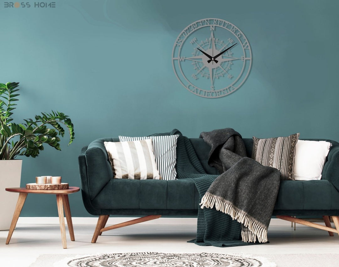 Customized Metal Compass Wall Clock - BrossHome Metal Wall Art
