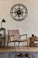 Customized Metal Compass Wall Clock - BrossHome Metal Wall Art