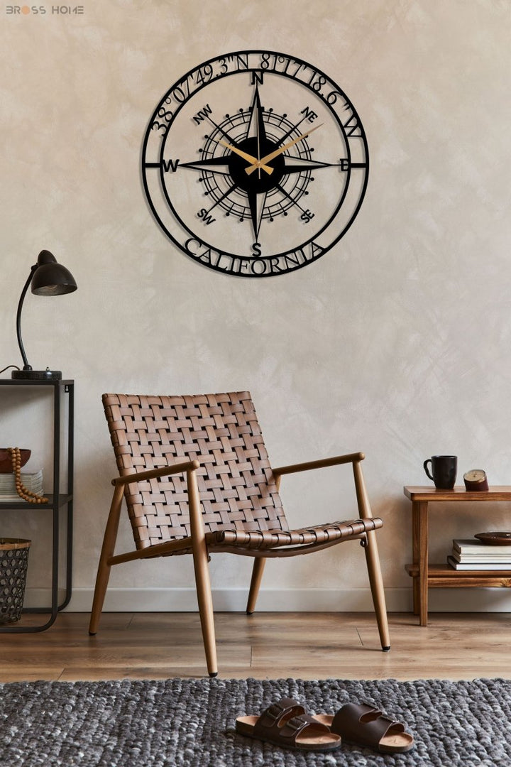 Customized Metal Compass Wall Clock - BrossHome Metal Wall Art