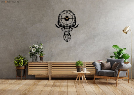 Deer Head Wall Clock - BrossHome Metal Wall Art
