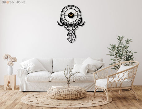 Deer Head Wall Clock - BrossHome Metal Wall Art