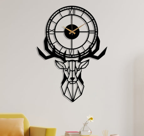 Deer Head Wall Clock - BrossHome Metal Wall Art