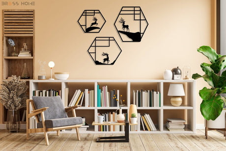 Deer Metal Wall Art (Set Of 3) - BrossHome Metal Wall Art