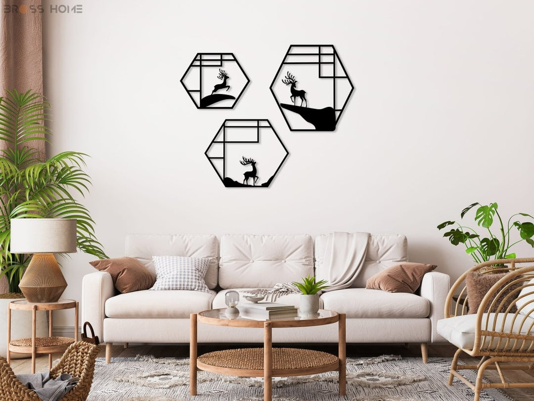 Deer Metal Wall Art (Set Of 3) - BrossHome Metal Wall Art