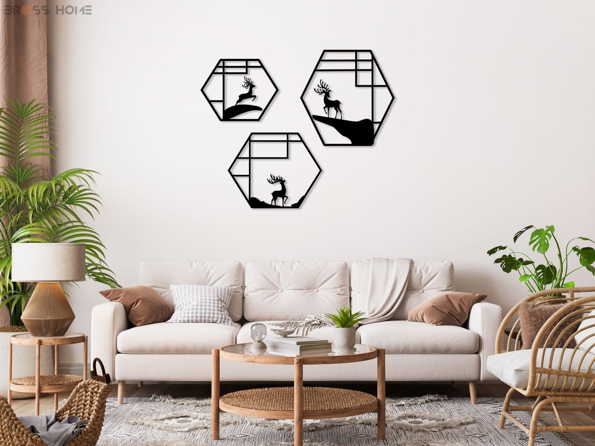 Deer Metal Wall Art (Set Of 3) - BrossHome Metal Wall Art