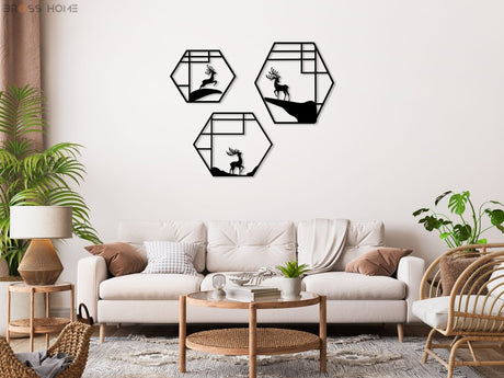 Deer Metal Wall Art (Set Of 3) - BrossHome Metal Wall Art