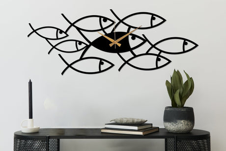 Fish Swarm Wall Clock - BrossHome Metal Wall Art